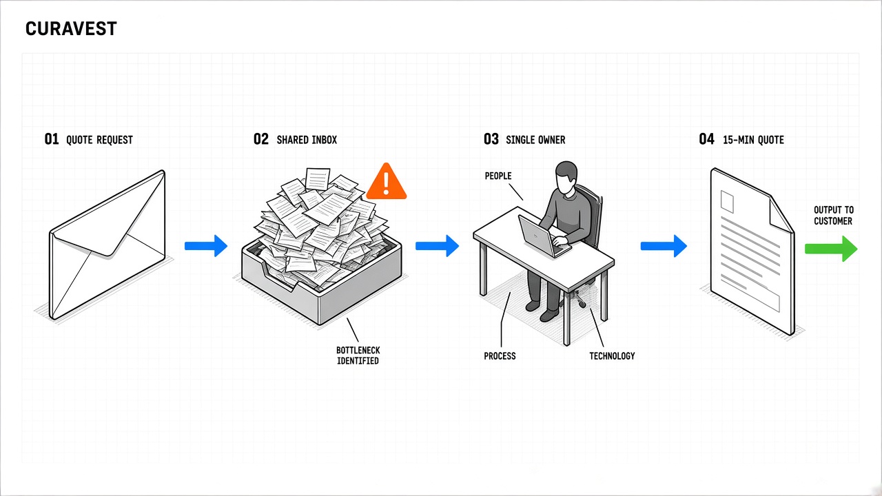 Quote flow from shared inbox to fifteen-minute turnaround.